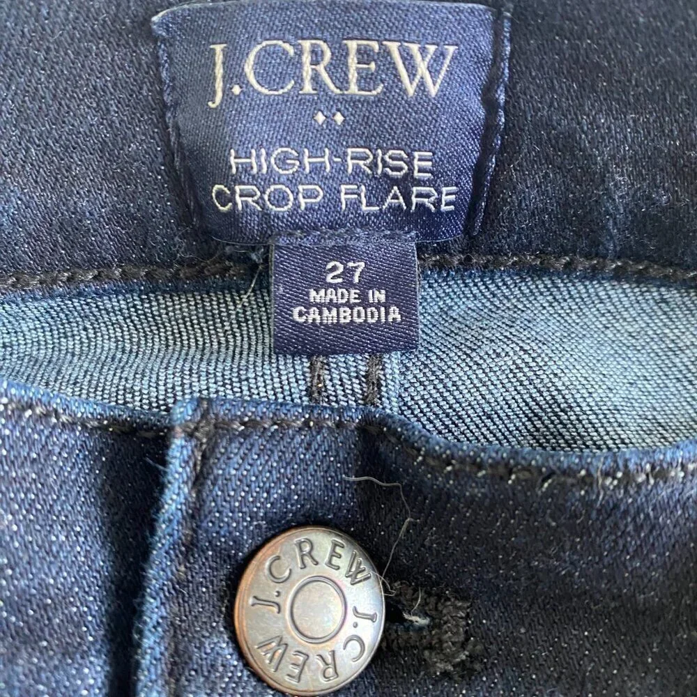 J Crew dark denim high rise crop flare jeans Womens 27 stretch cotton preppy